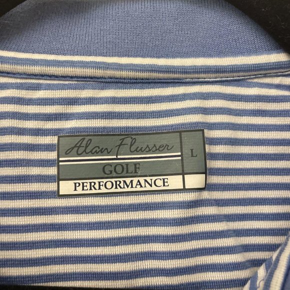 Lot of 2 Allan Flusser Golf Performance Striped Button Polo Shirts. Size L. - Picture 2 of 6